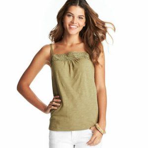 LOFT Green Sleeveless Scoop Smock Lace Trim Tank🌞